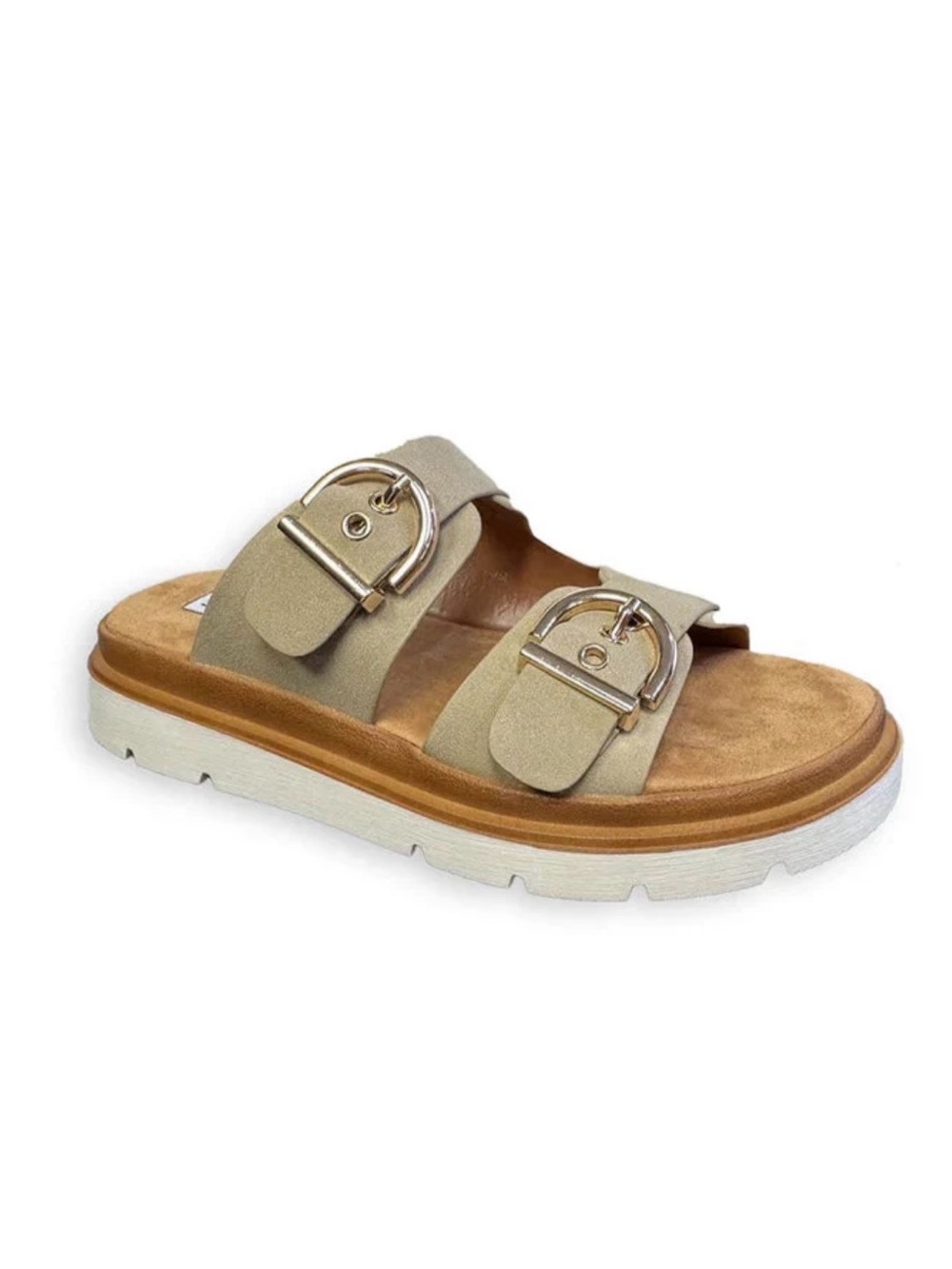 Steve Madden Beige Double-Buckle Platform Slide Sandals